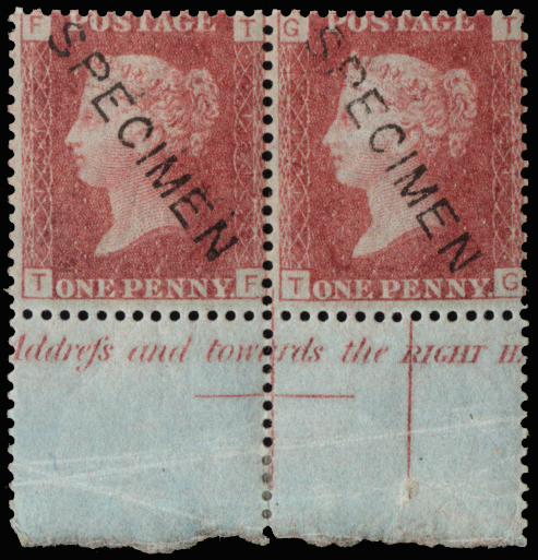 GB SG43var 1864 1d Rose red Pl.121. "Dr Perkins" Pair.
