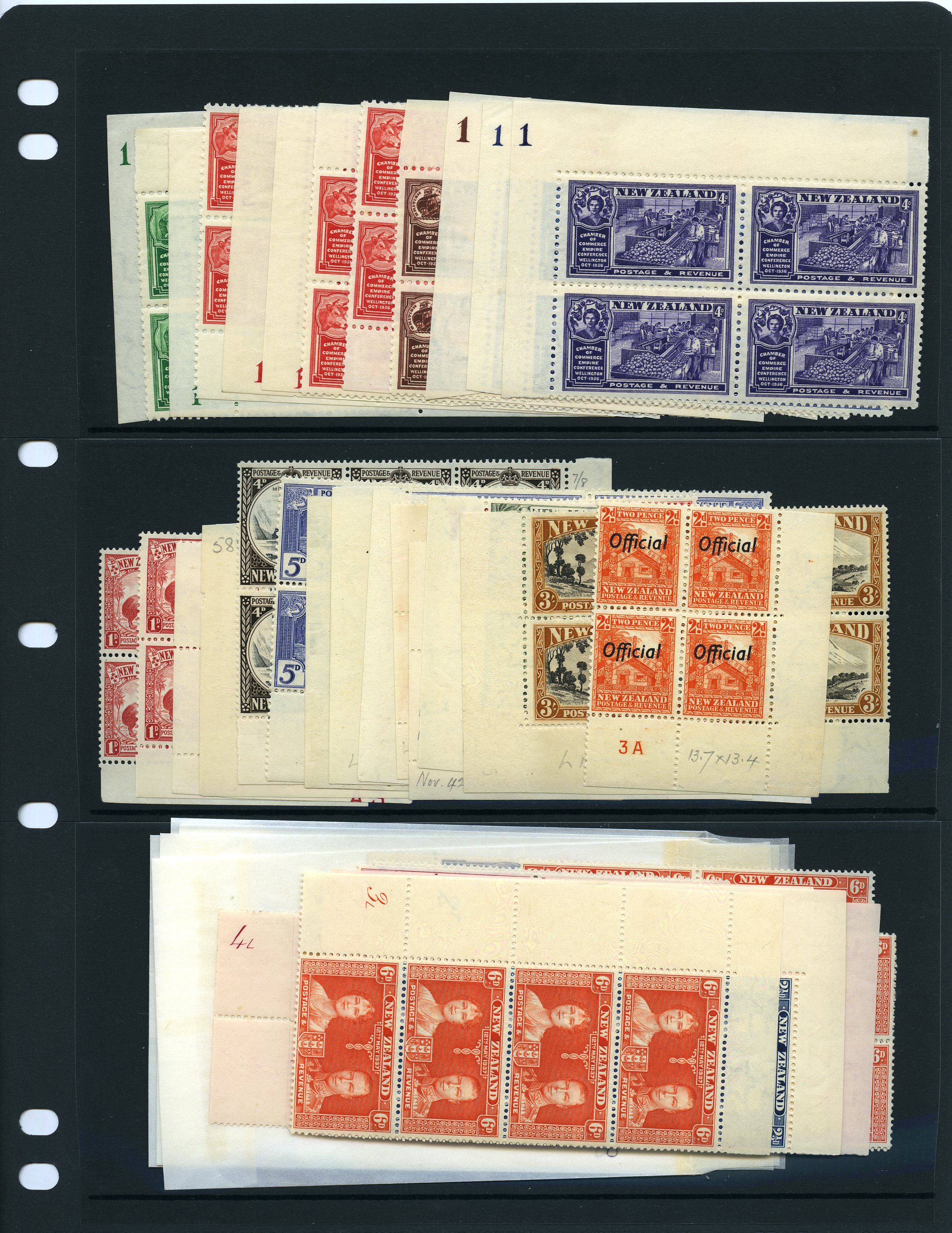 1936-42 mint blocks, mainly unmounted....
