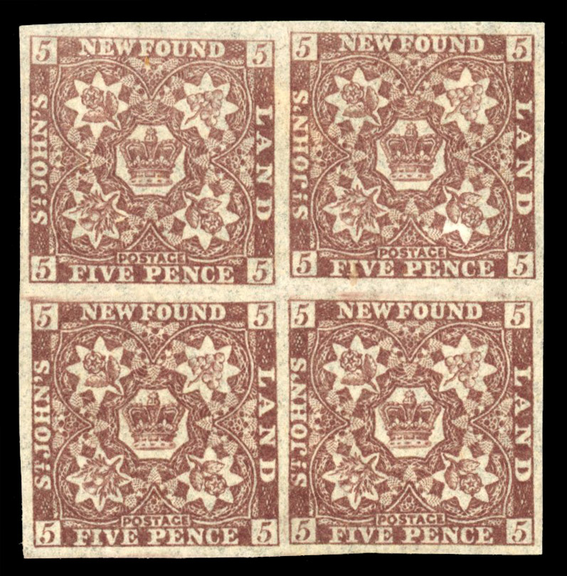 Newfoundland SG 5 mint block of 4 