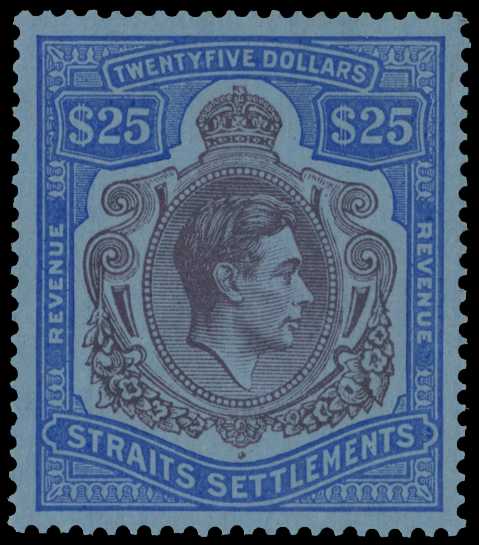 Postal Fiscal. 1938 $25 purple and blue on...