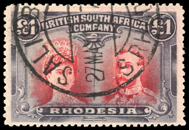 Rhodesia 1910-13 £1 carmine-red and bluish black perf 14 c.t.o.