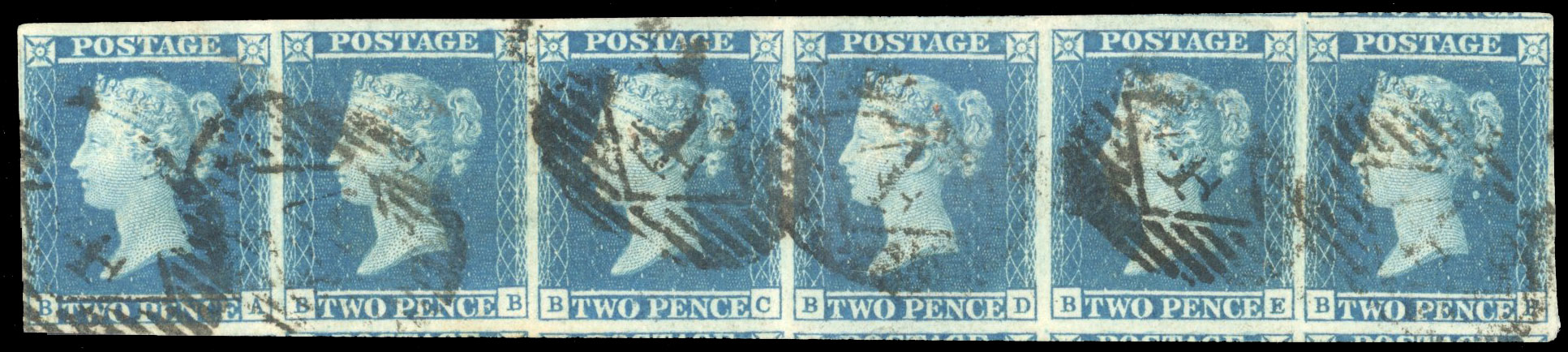 GB SG 14 2d Plate 3 used strip of six