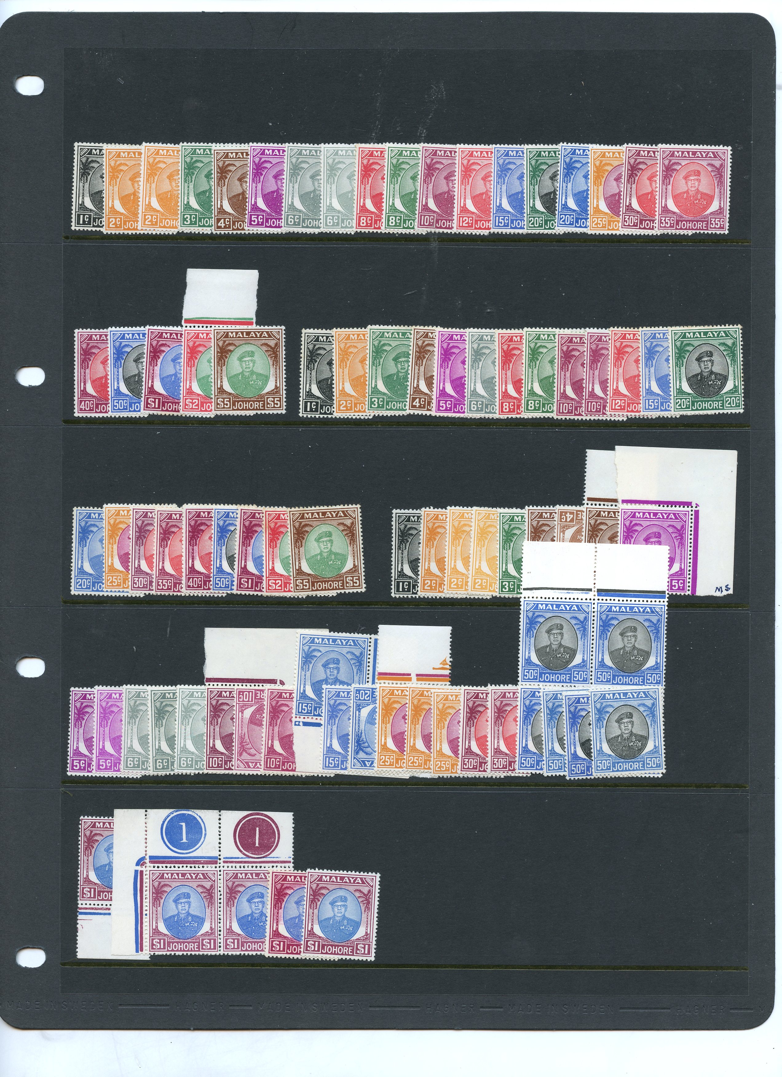 Johore SG 133-147 range mint