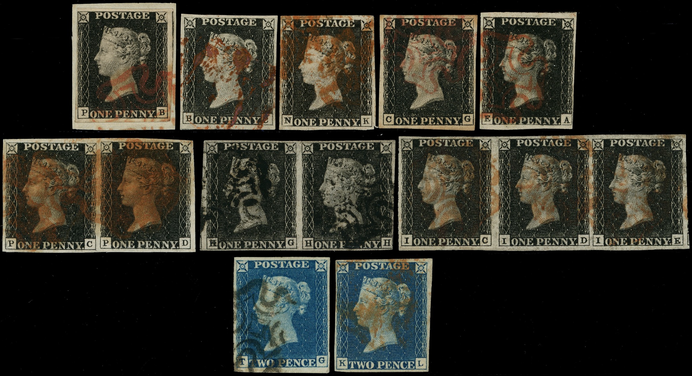 1840 1d black, 2d blue selection,...