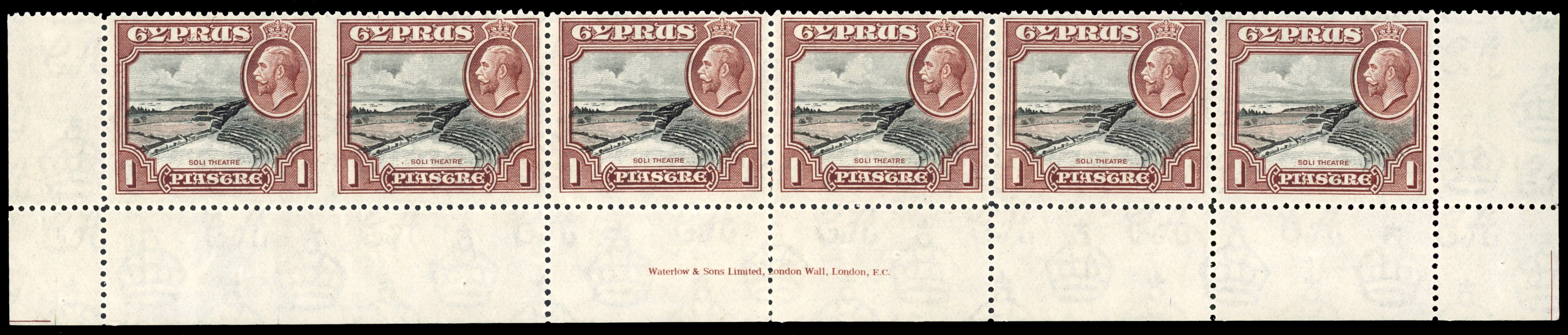 Cyprus SG 136/136b 1934 1pi imperf between in strip of 6 mint