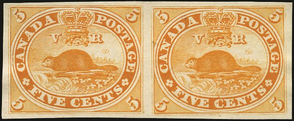 1859 5c 'Beaver', imperforate plate proof in orange-yellow...