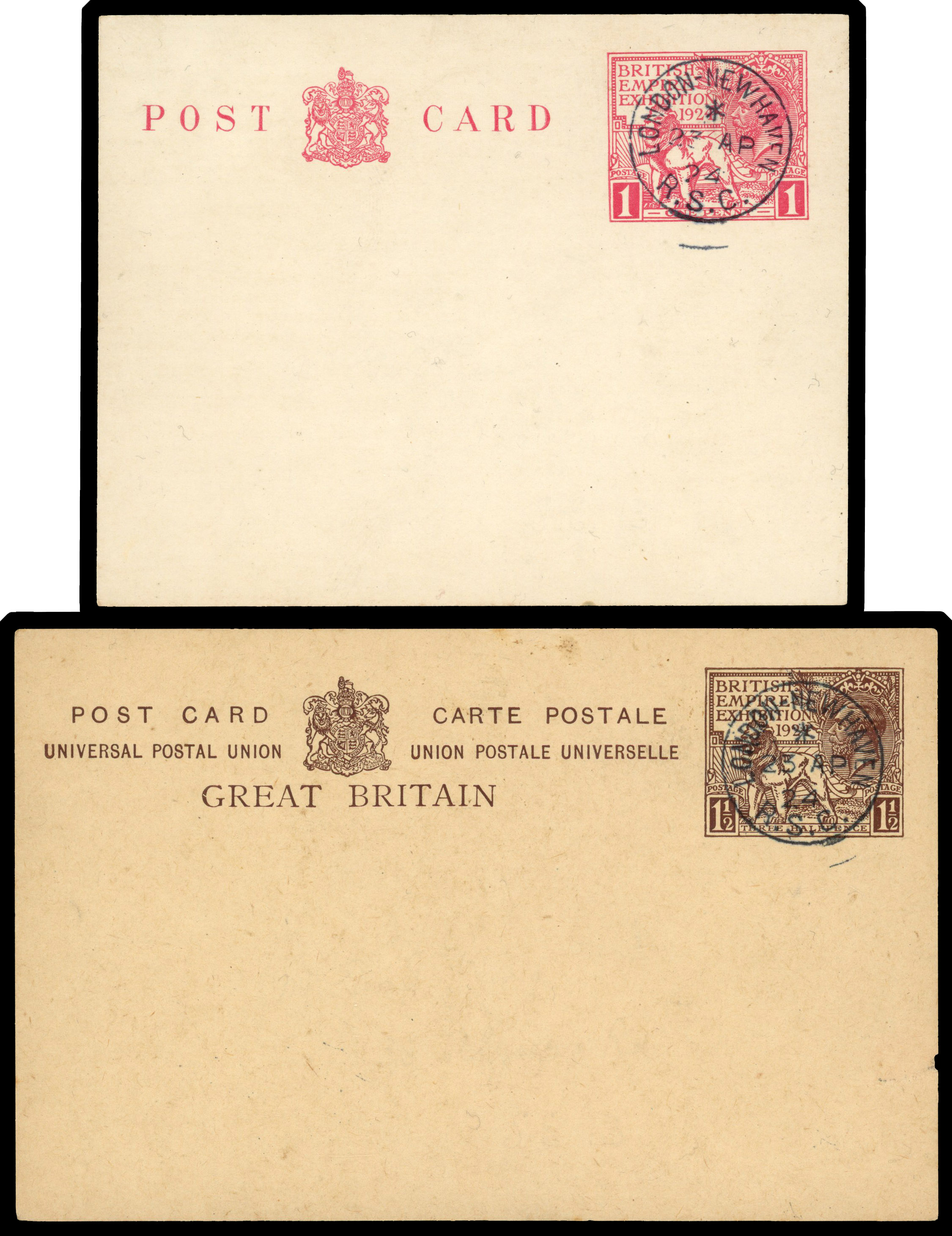 1924 1d & 1½d British Empire Exhibition. Very fine group of three exhibition postal stationery items