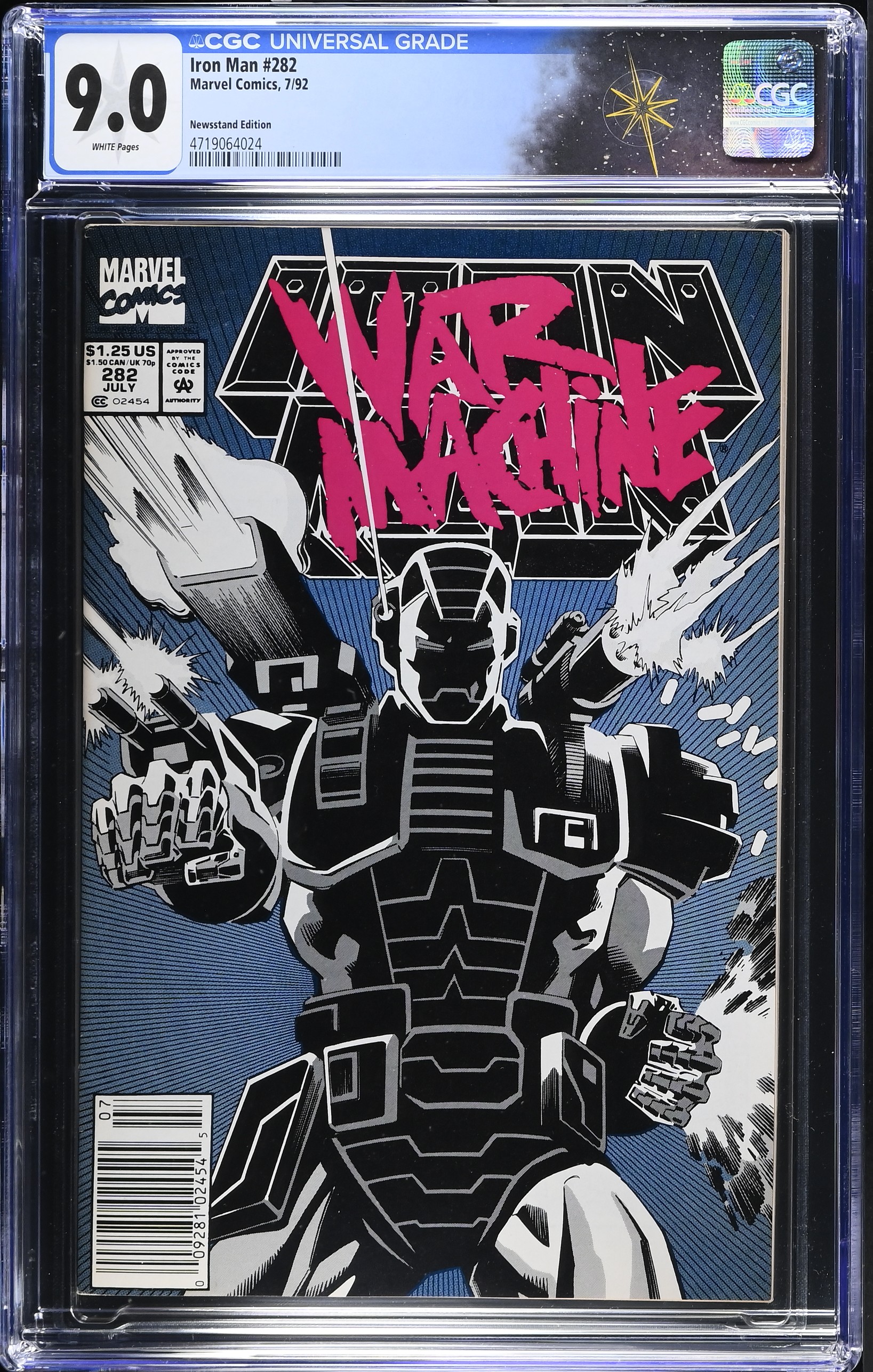 Iron Man #282 CGC 9.0 1st Full Appearance of War Machine Newsstand Edition (Marvel Comics, 1992) White Pages