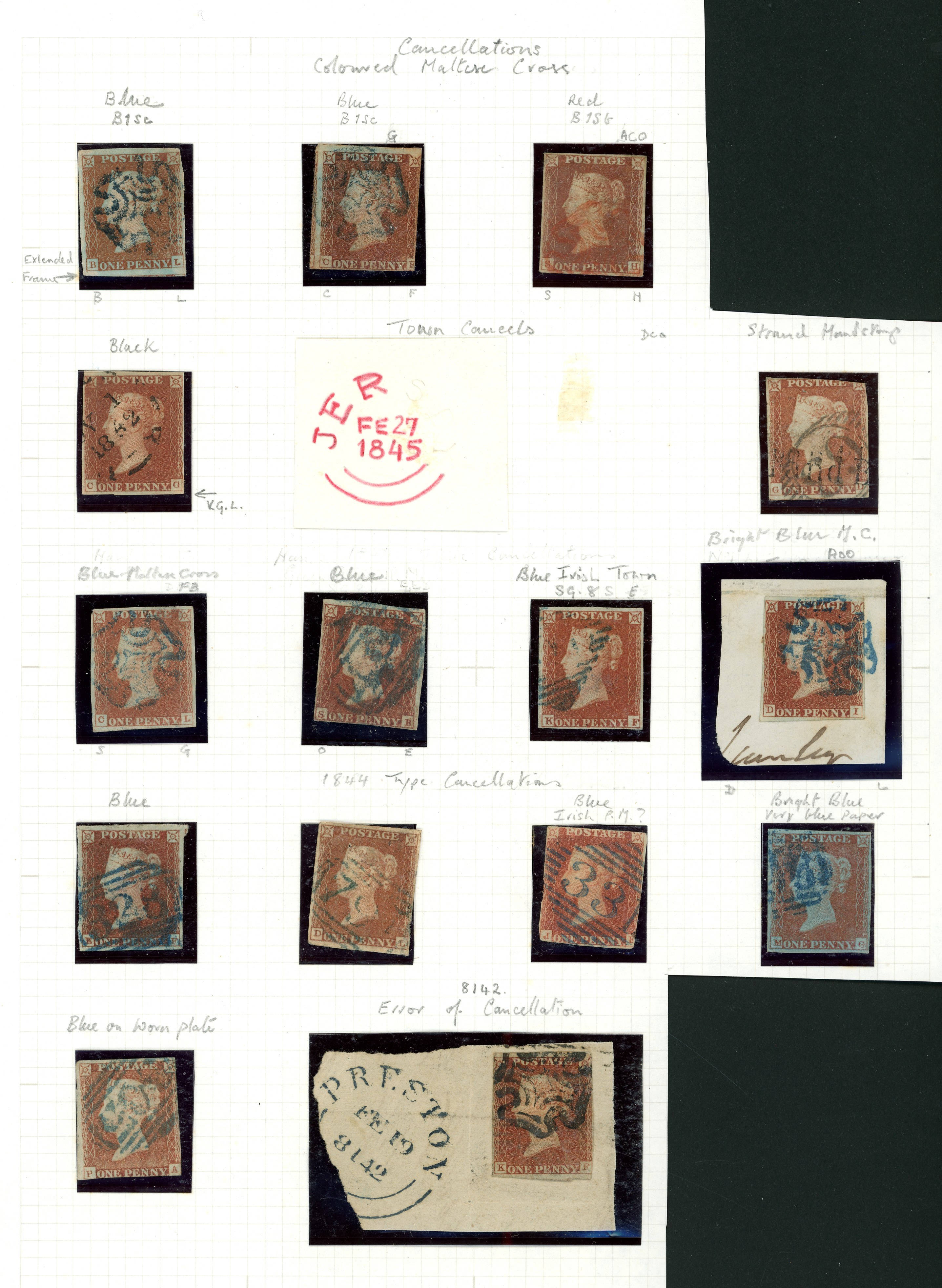 1841 1d Red-brown Fine group with coloured...