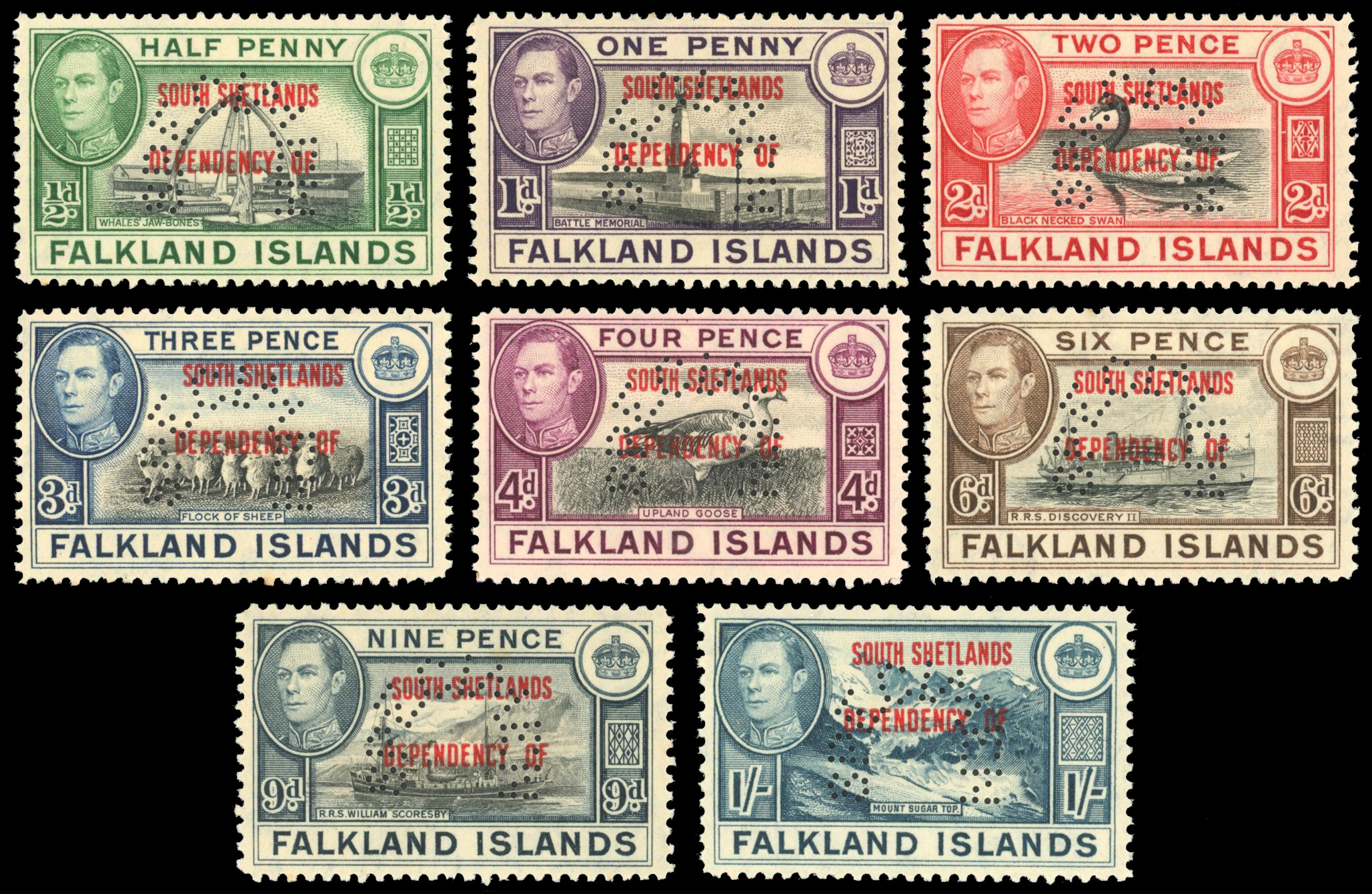 Falkland Islands Dependencies SSG D1s/D8a 1944-45 South Shetlands set of 8 perf specimen