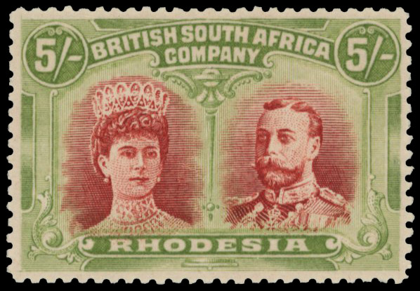 5s crimson and yellow-green SG 160a, position 25 lines by King's cheek mint