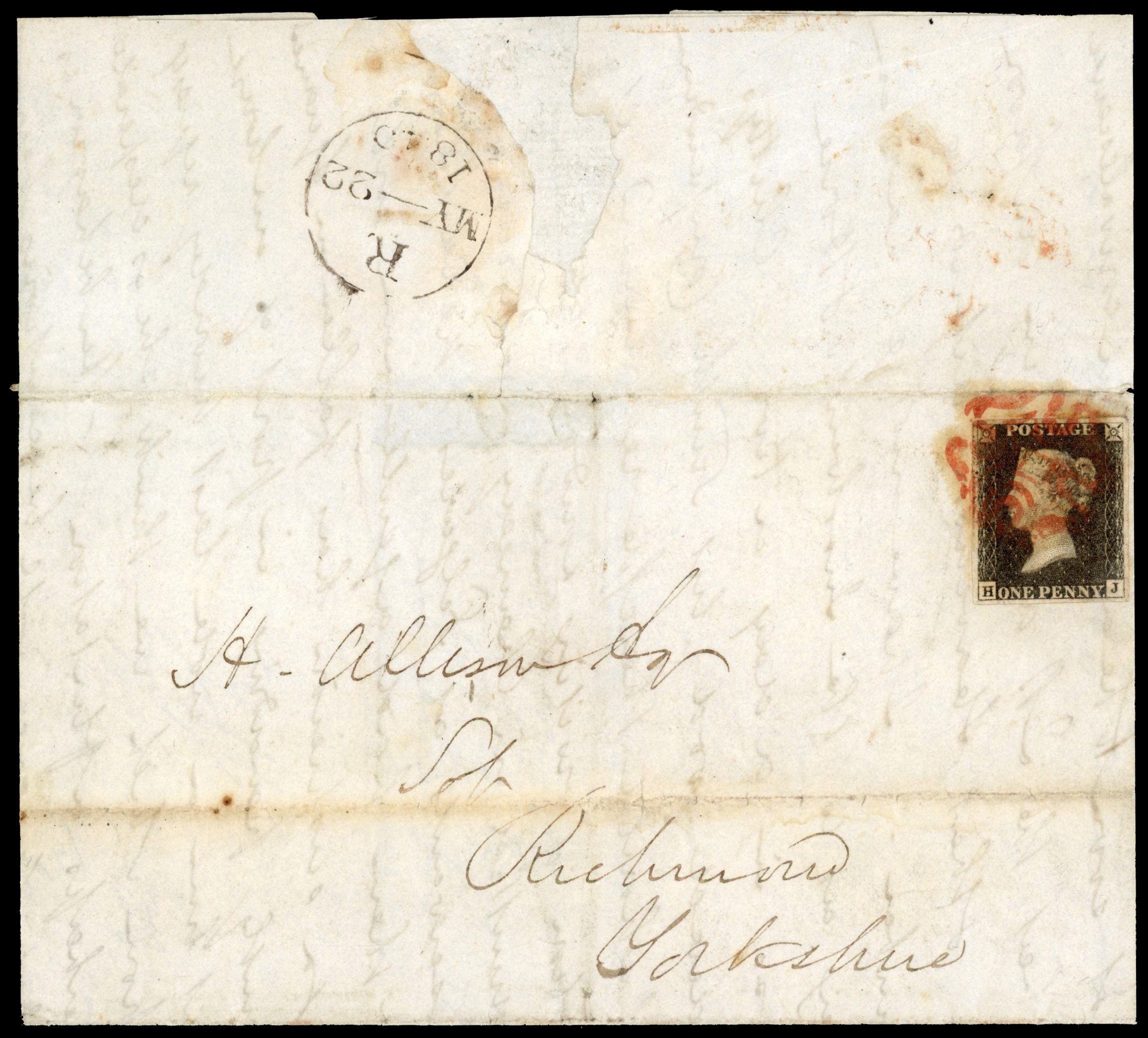 1840 1d Black Pl.1a. “May Date”. Entire sent from London to Richmond MY.22.1840