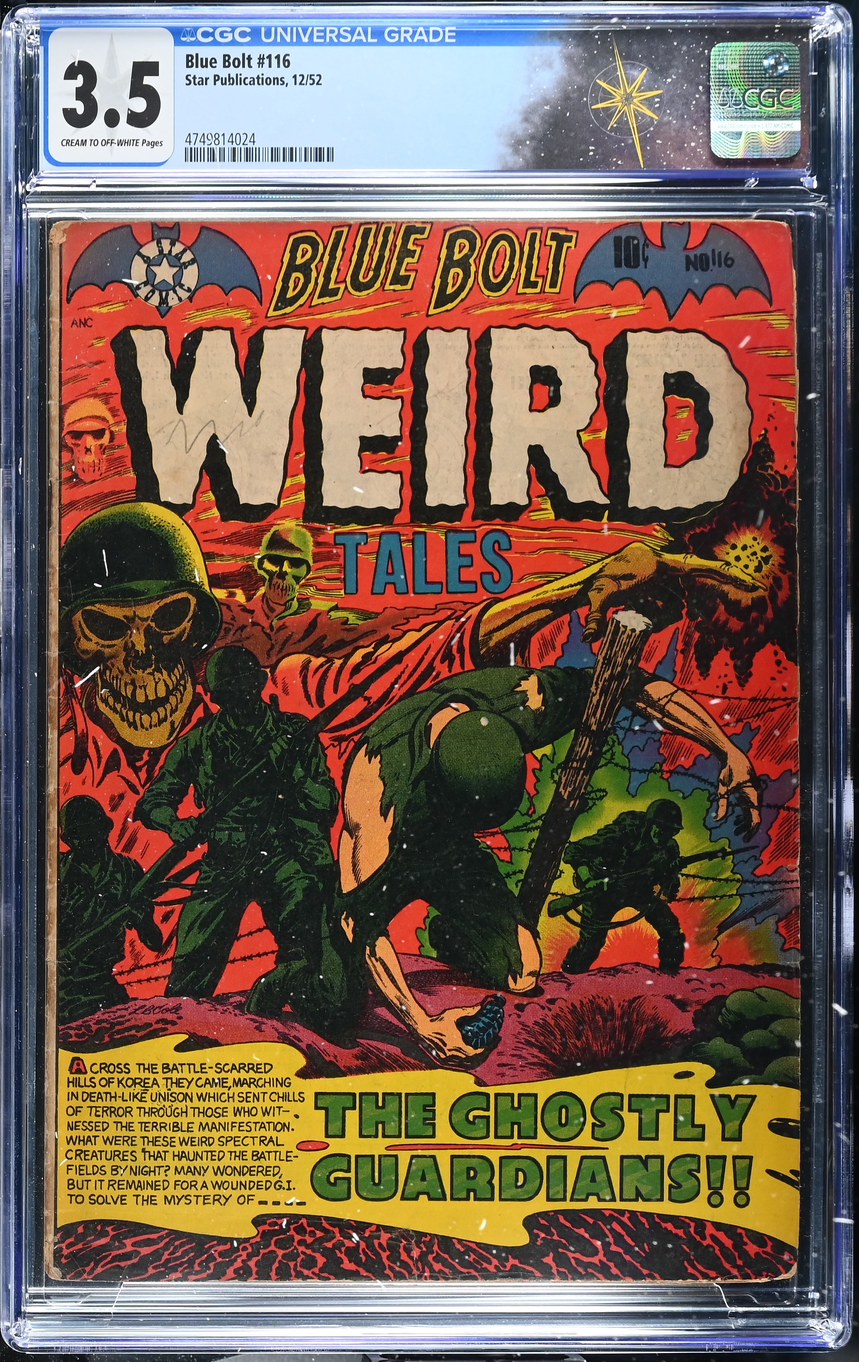 Blue Bolt #116 CGC 3.5 Weird Tales Skull & War Cover by L. B. Cole (Star Publications, 1952) Cream to Off-White Pages