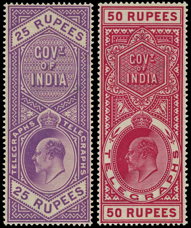 INDIA SG T56/65 1904 KEVII TELEGRAPH SET OF 10 TO 50r U/M