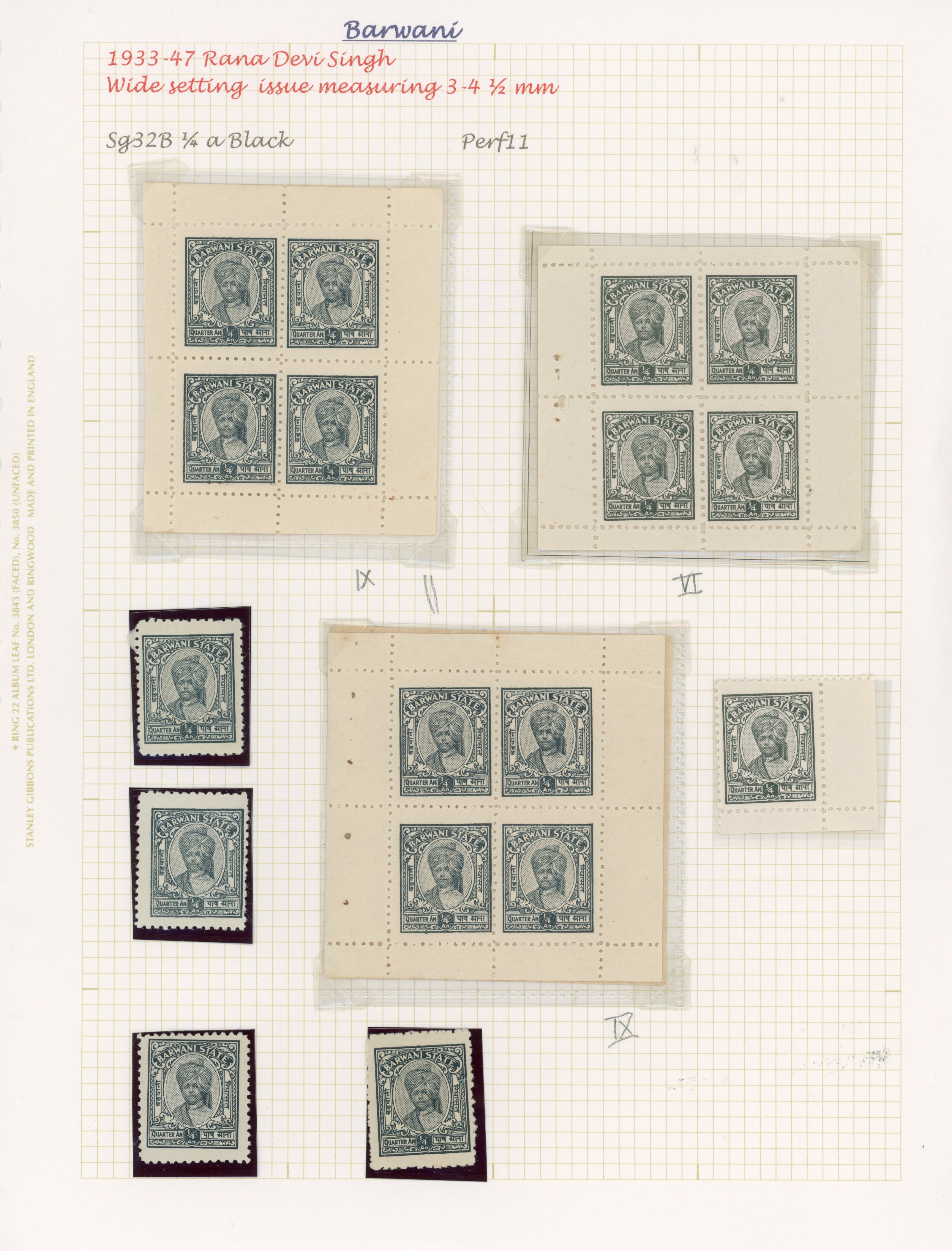 I.F.S. Barwani SG 32B-36B wide setting mint and used collection 