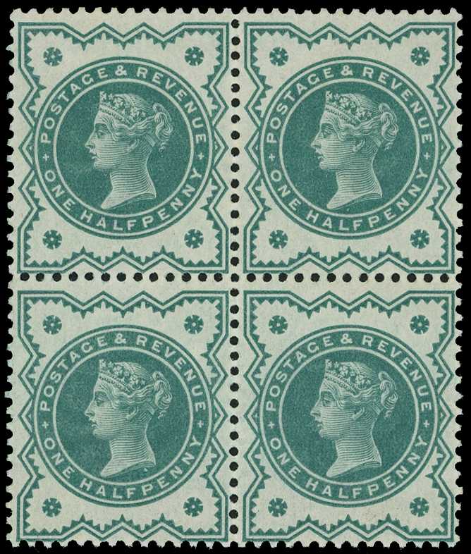 1900 ½d dull blue-green block of four...