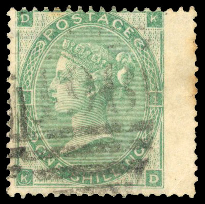 1862 1s Green Pl.1=2. (Thick Paper) K in circle variety. 