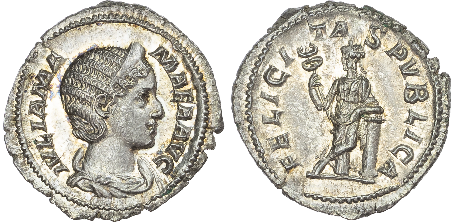 Julia Mamaea, mother of Severus Alexander (AD 222-235) AR Denarius, mint of Rome, AD 228 2.68g. 