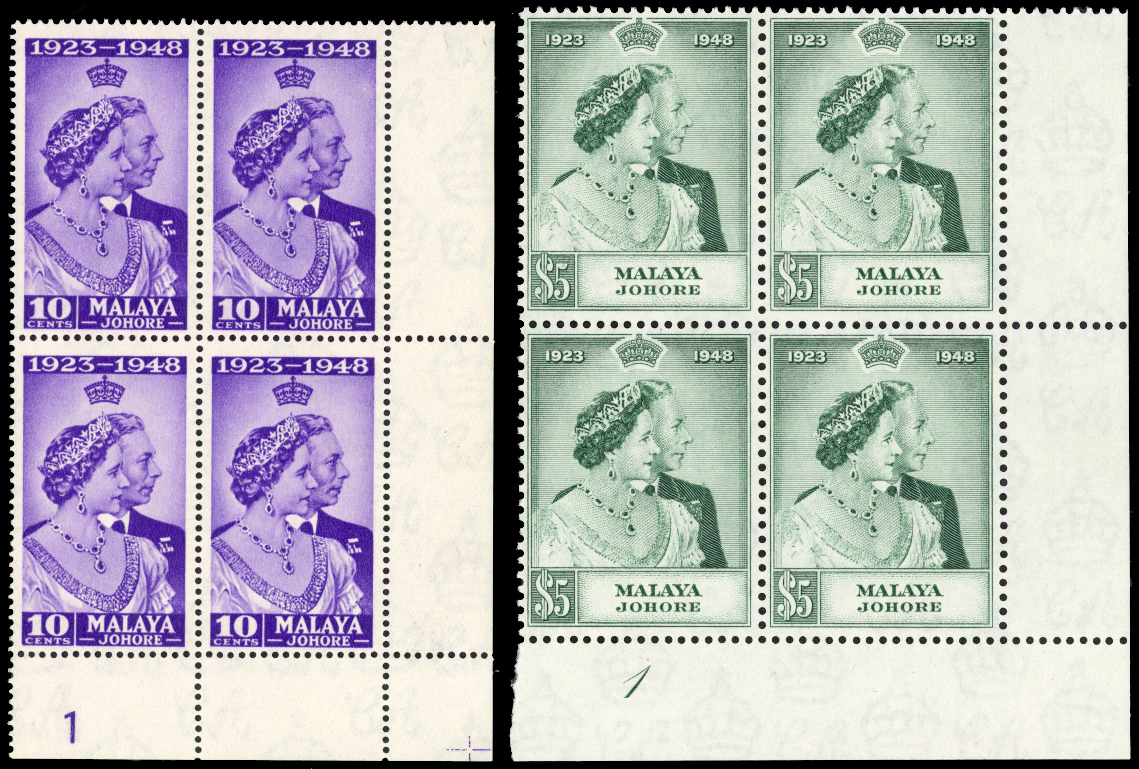 Malaya Johore SG 131-2 Plate blocks mint