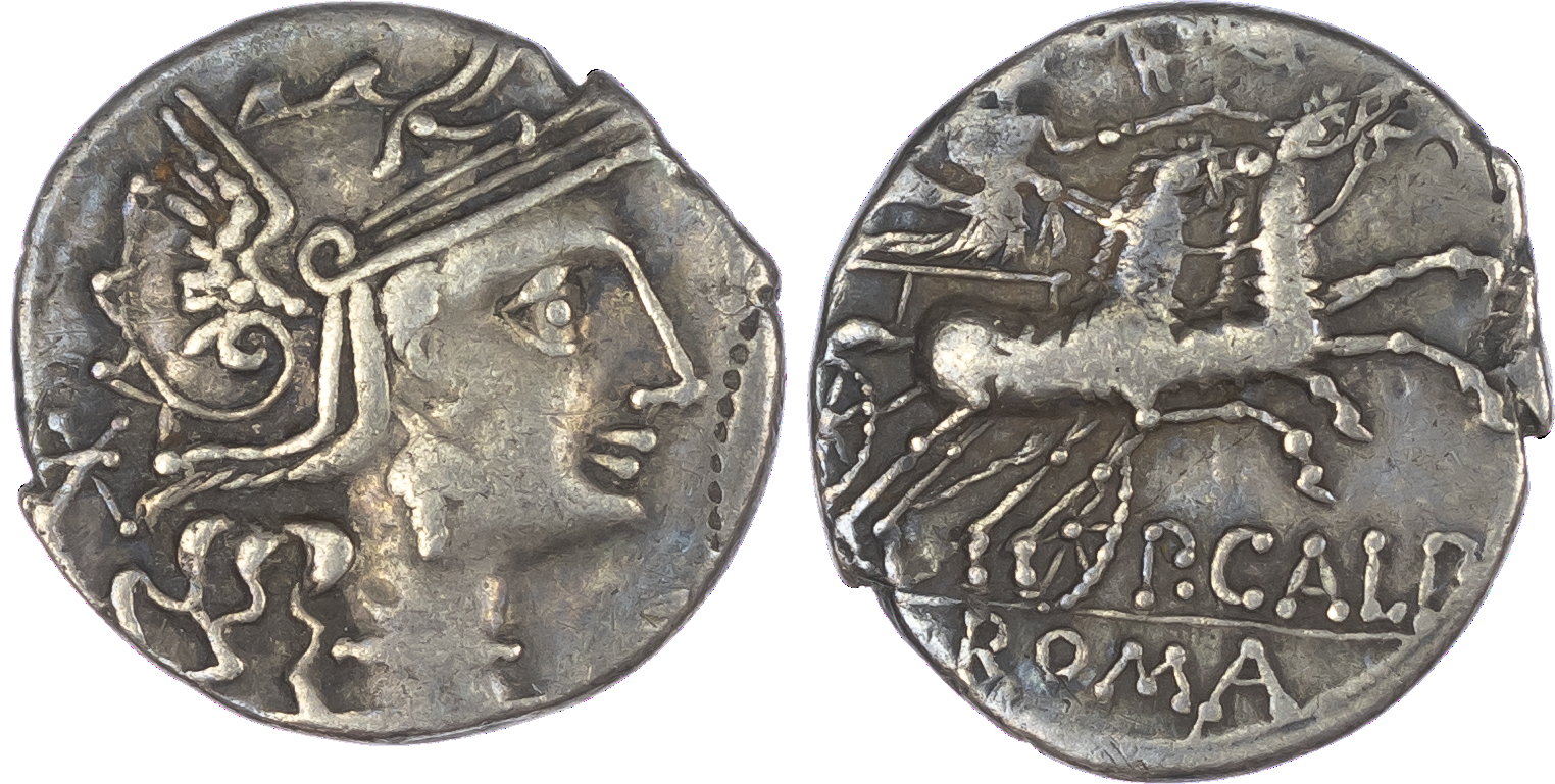 Publius Calpurnius Lanarius (133 BC) AR Denarius, Rome, 3.81g. Helmeted head of Roma facing right, mark of value behind.