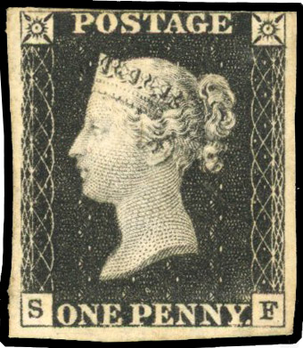 1840 1d black, plate 4 (SF), four close to good margins, unused