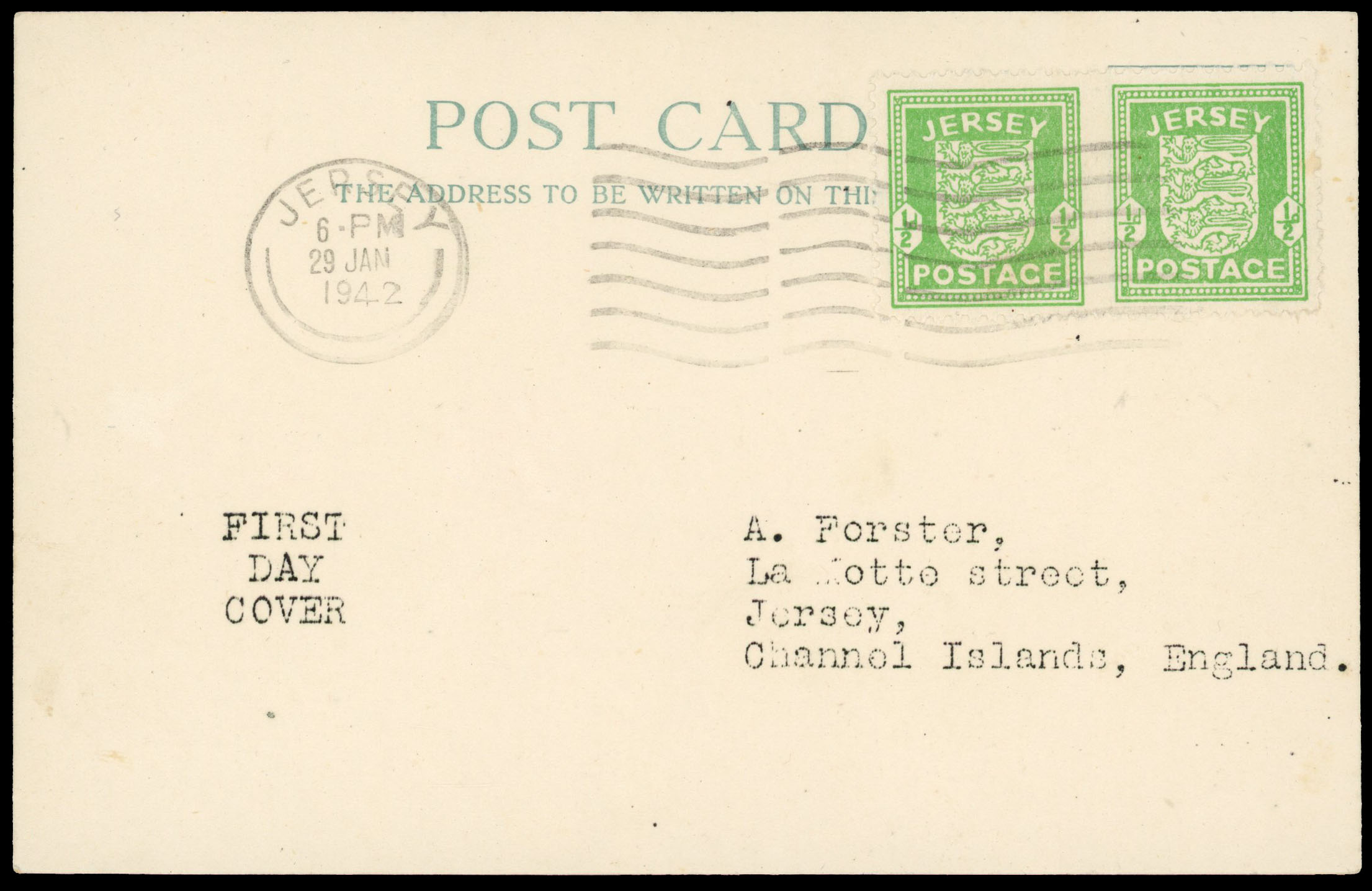 1942 ½d Bright green. Very fine imperf between horizontal pair,