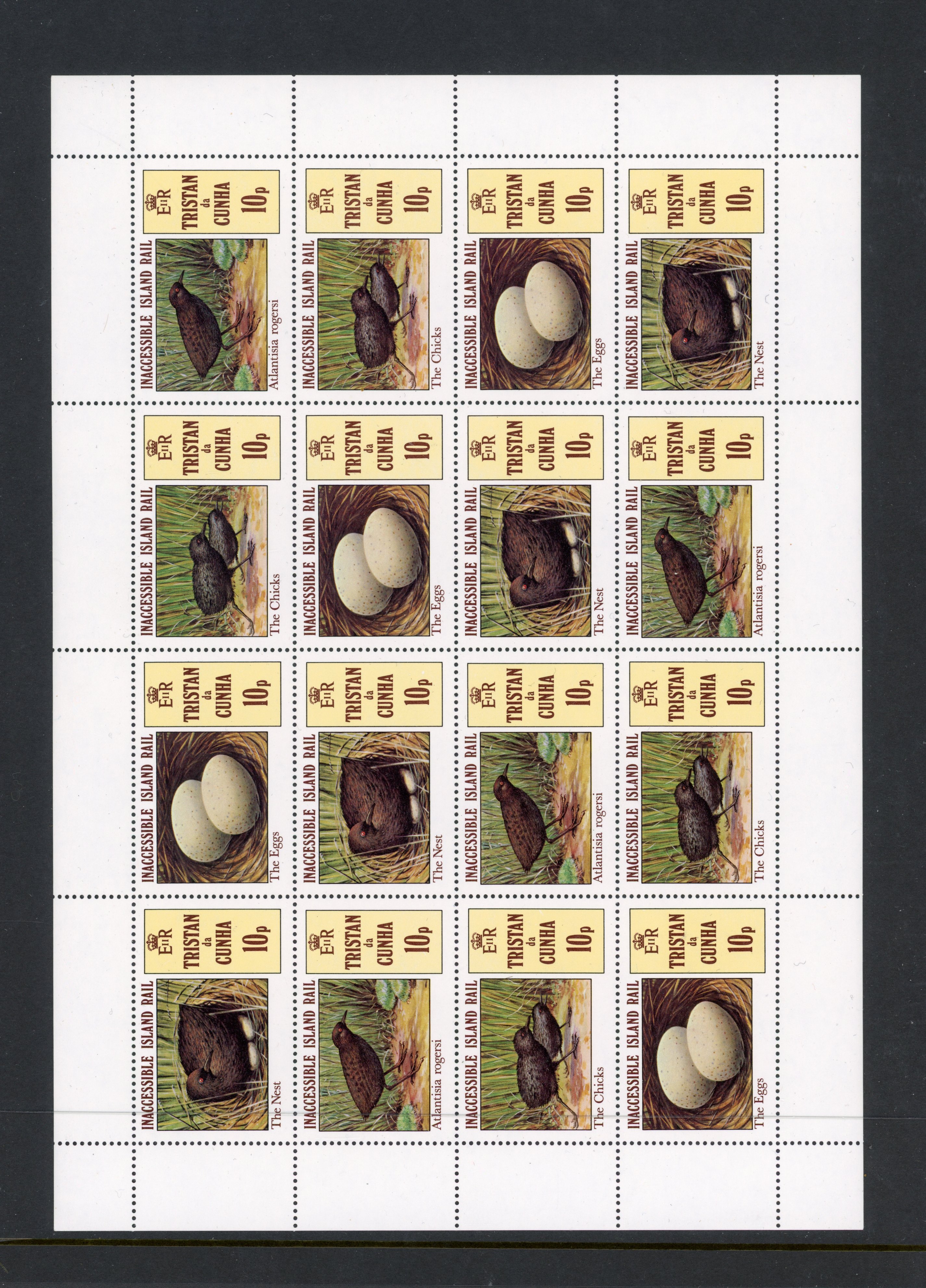Tristan da Cunha SG 315aw 1981 16p Island Rail sheet, watermark sideways inverted mint