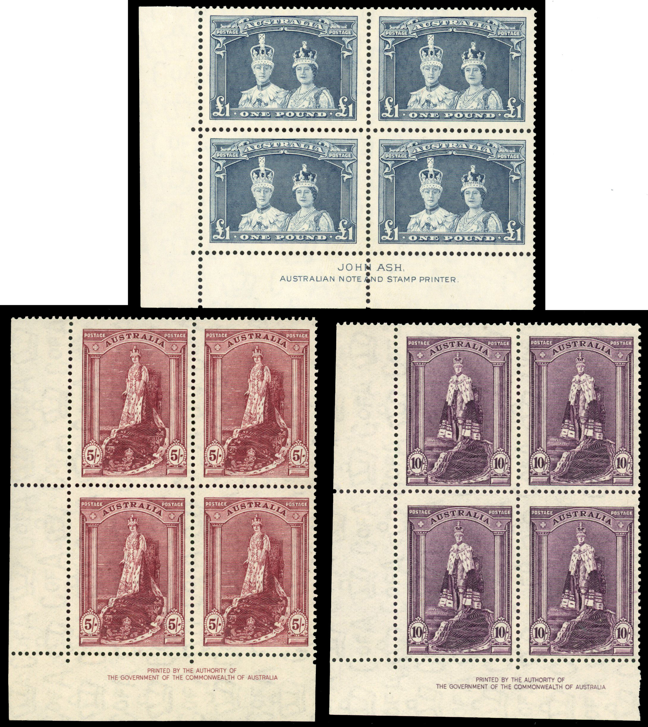 Australia SG 176a-178a imprint blocks mint