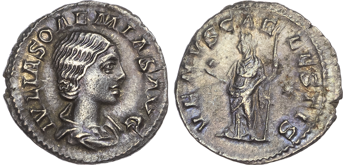 Julia Soaemias, mother of Elagabalus (AD 218-222) AR Denarius, Rome, AD 220-222, 2.52g. 