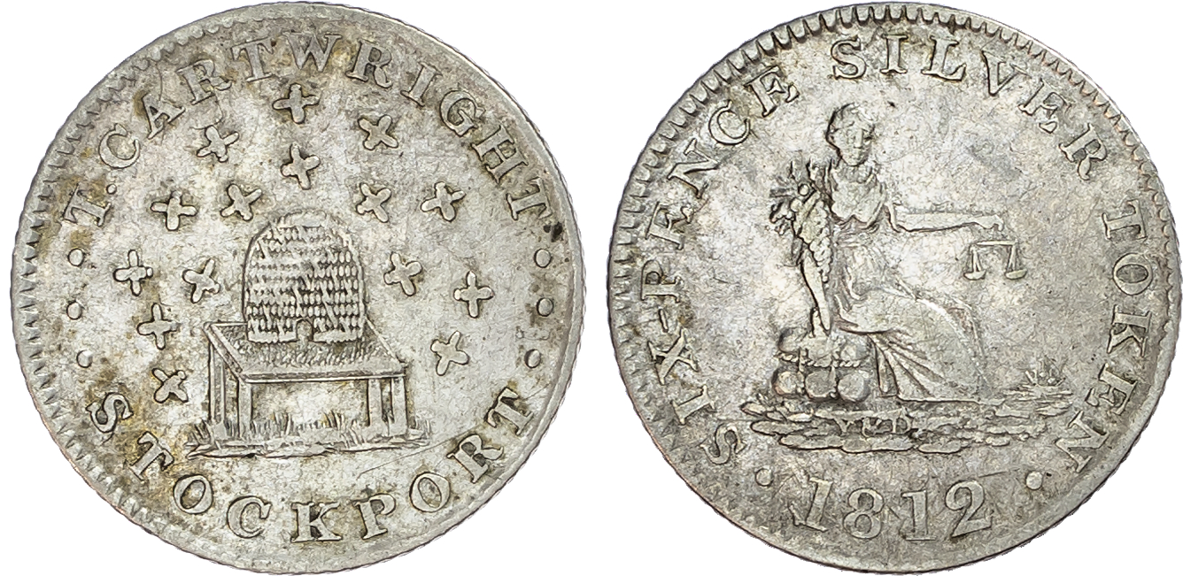 Cheshire, Stockport. T. Cartwright, silver sixpences (2).