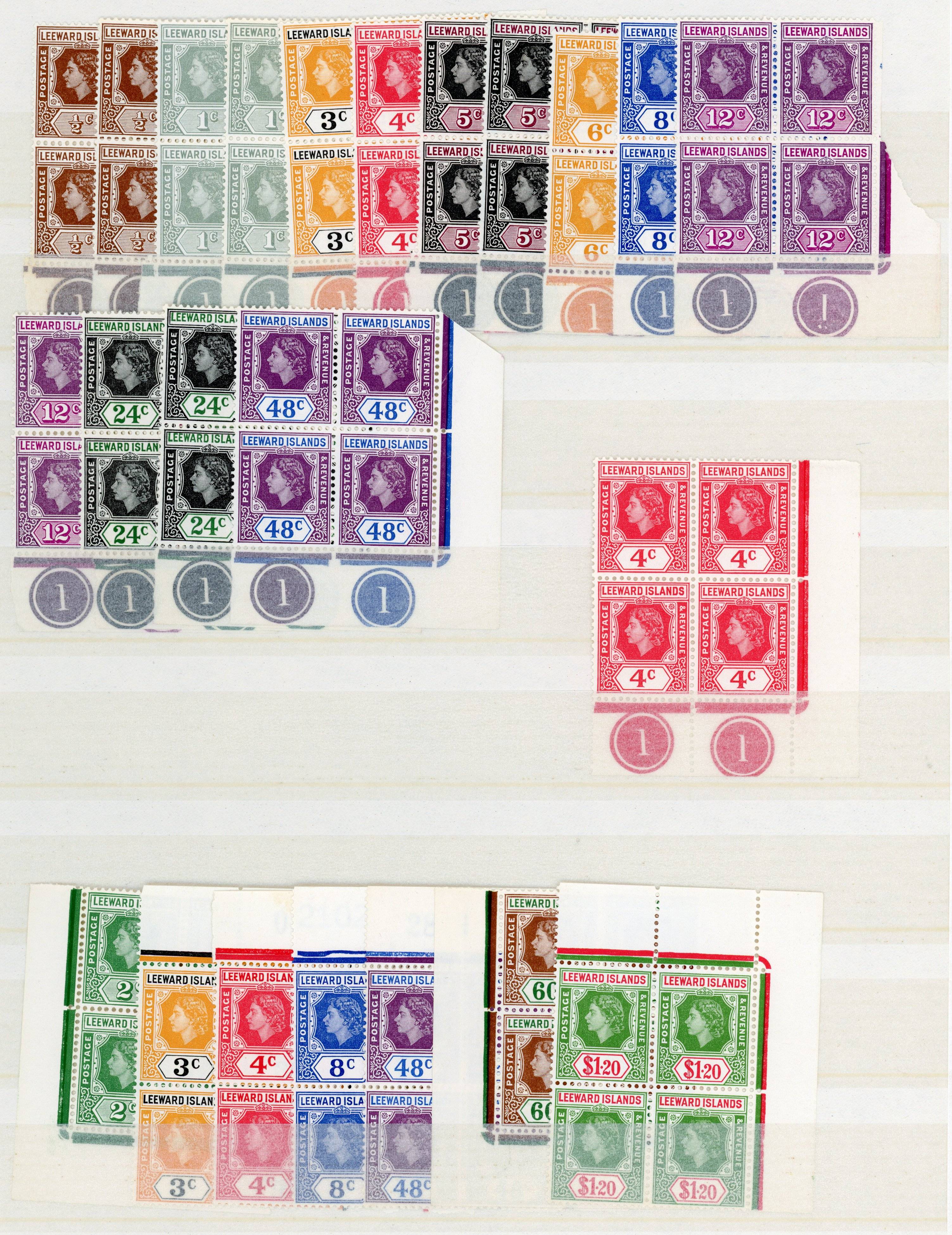 Leeward Islands SG 126, a - 140 Plate blocks mint