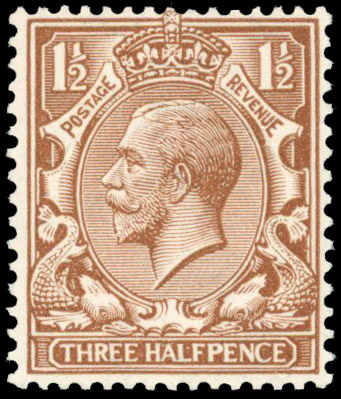 1918 1½d Pale brown (Wmk. Royal Cypher). Unused o.g. example. 