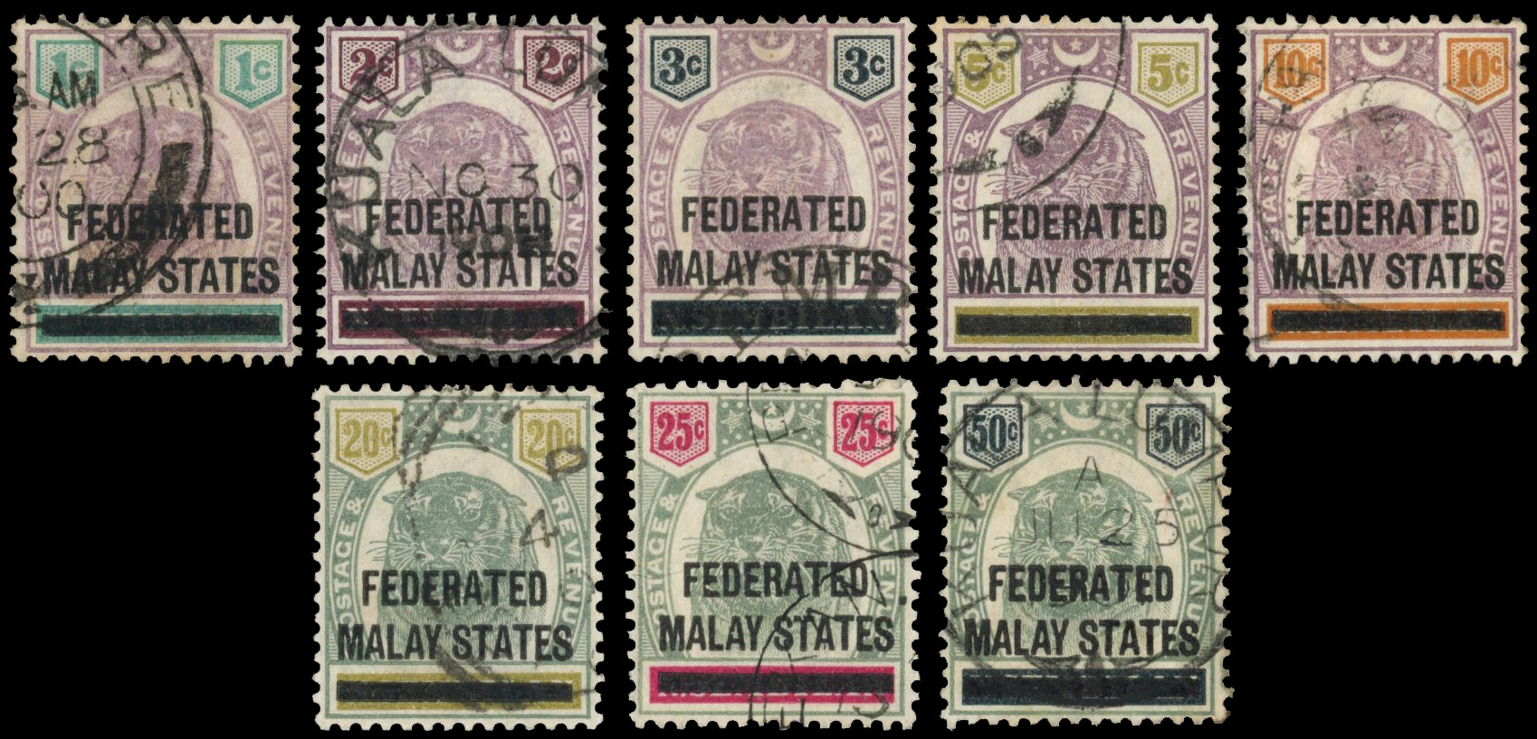 Malaya FMS SG 1-8 1900 overprints on Negri Sembilan used
