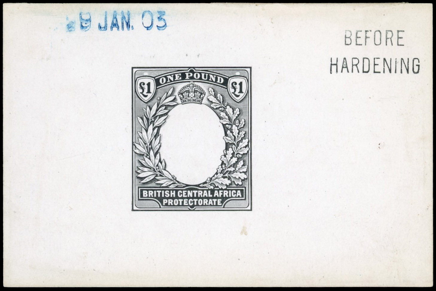 Nyasaland SG 66 1903 £1 Die Proof of frame