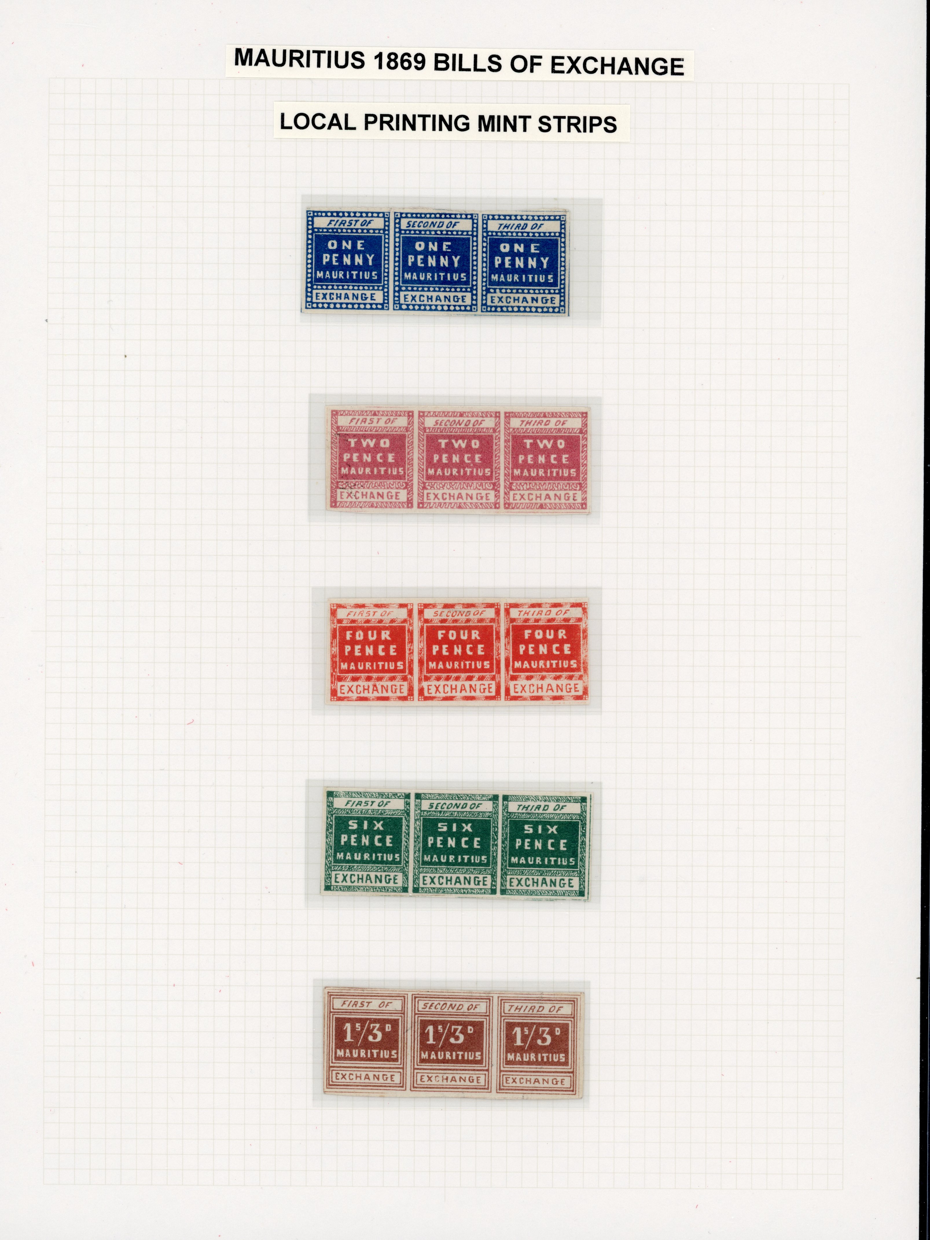 Mauritius Revenues 1869 Bills of Exchange strips mint