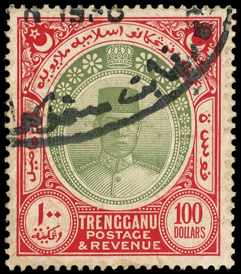 1921 $100 green and scarlet, fine fiscally used. SG...