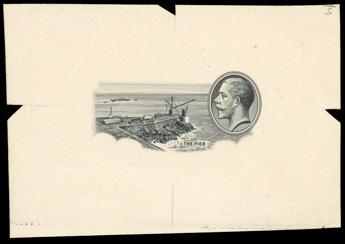 Ascension 1934 1½d die proof for ‘The Pier’ vignette, SG 23var