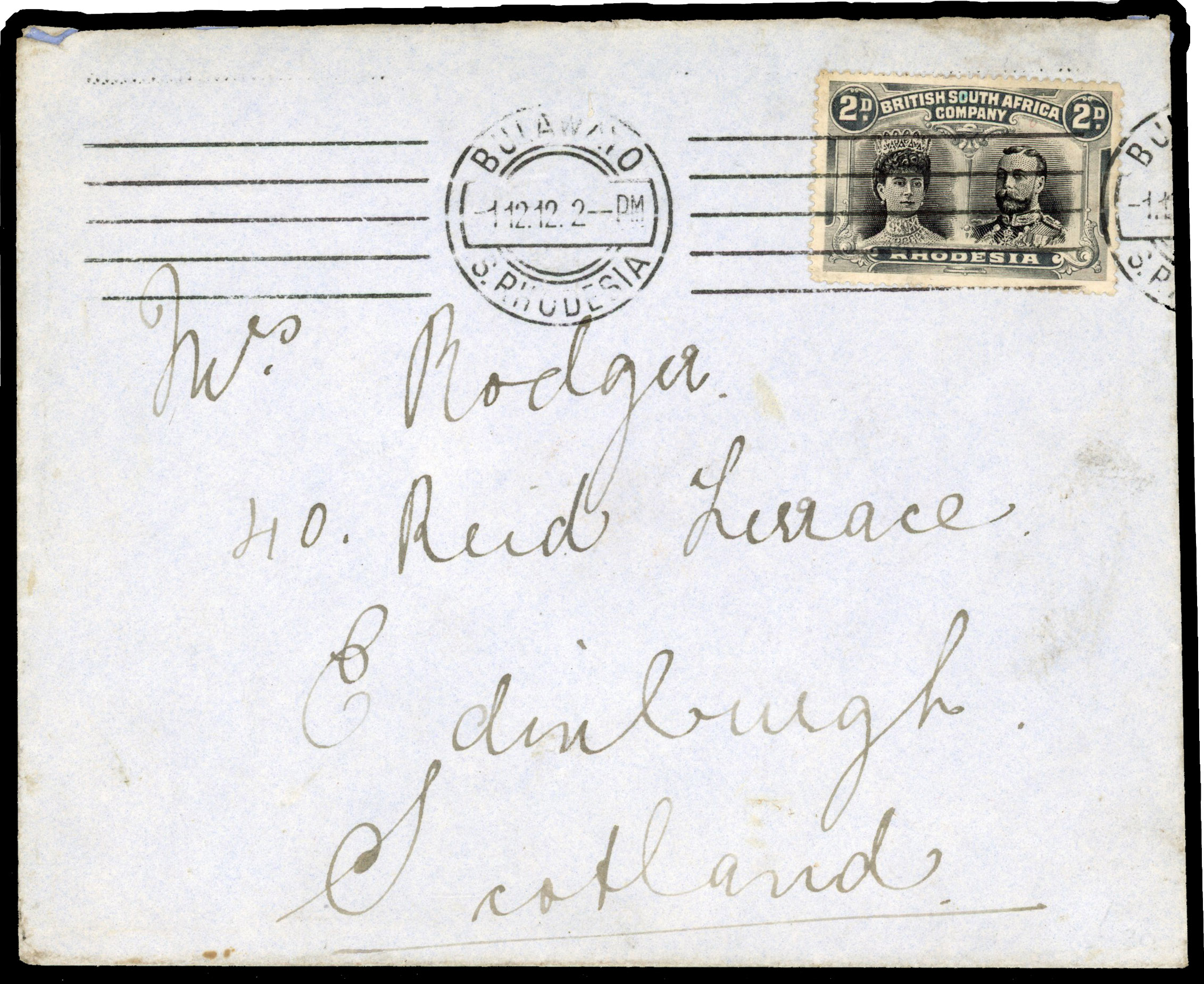 Rhodesia 1912 cover from Bulawayo to Scotland