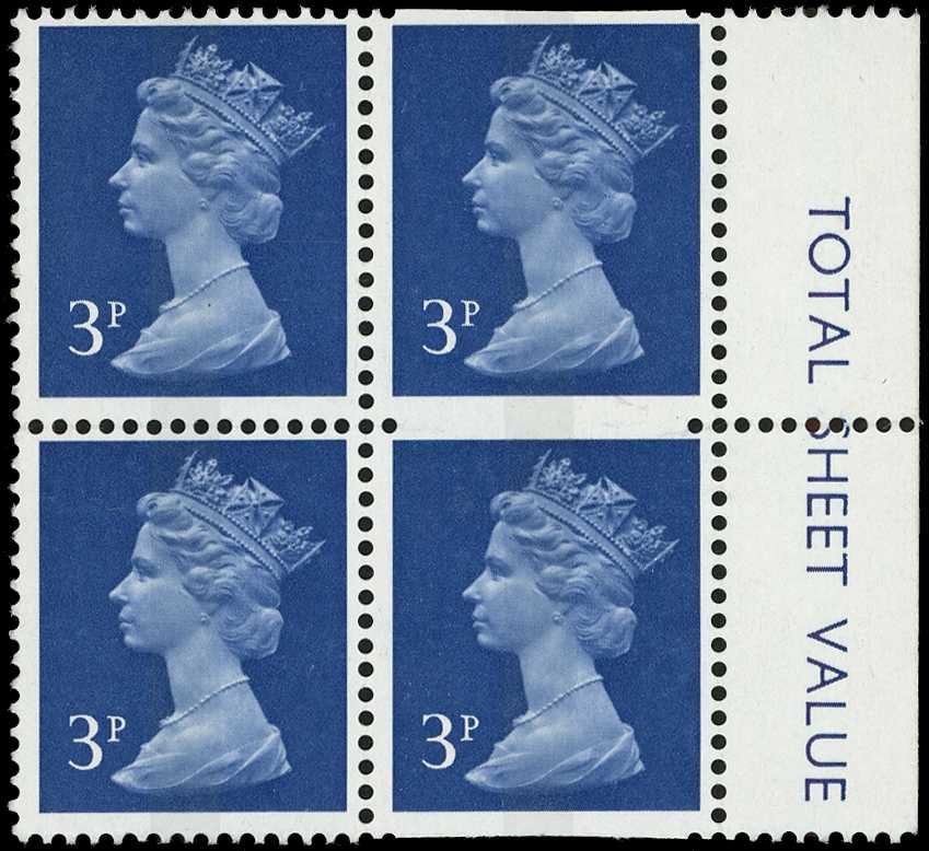 1973 3p ultramarine (one centre band),...