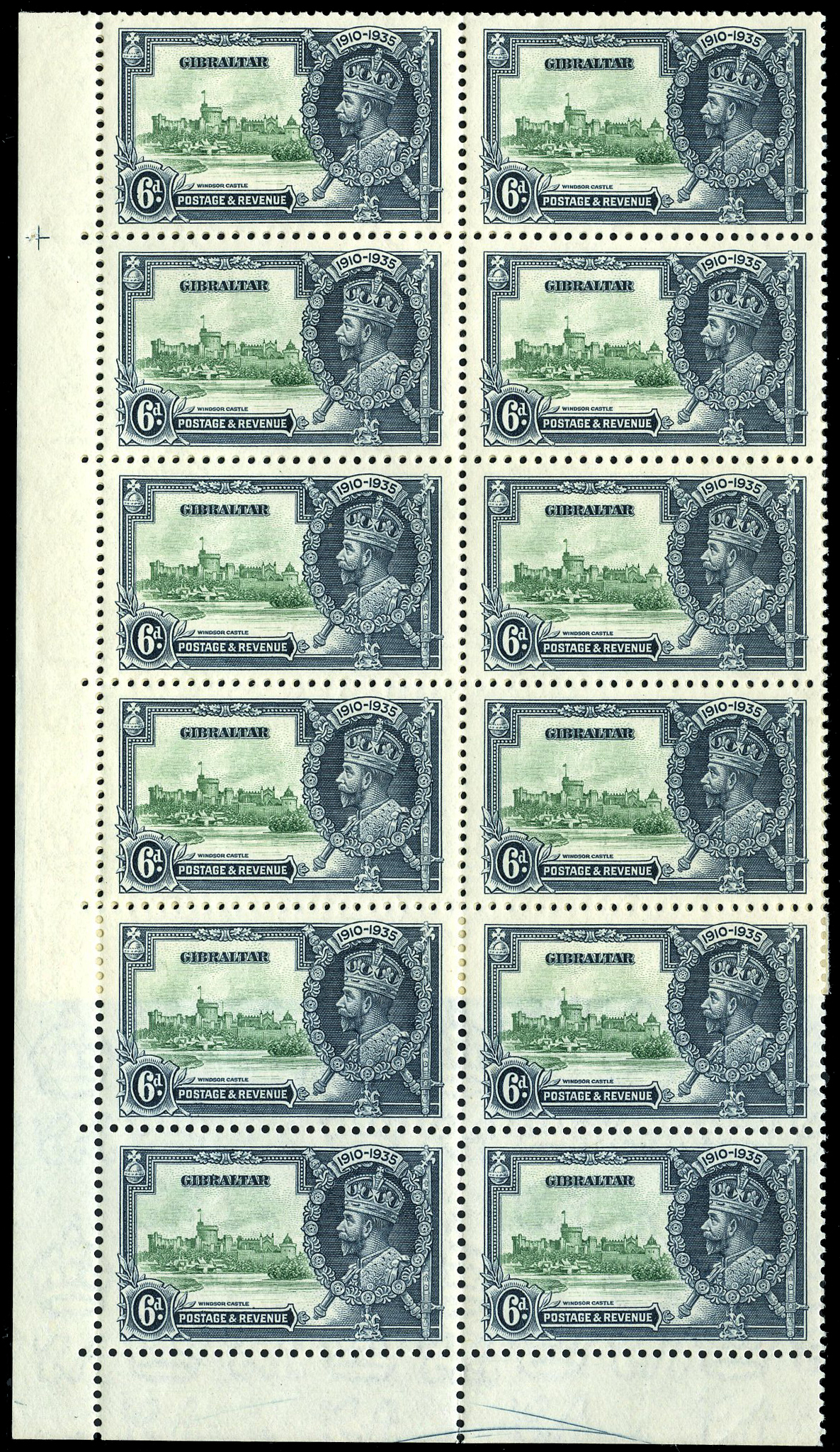 1935 6d Jubilee left two columns of sheet,...