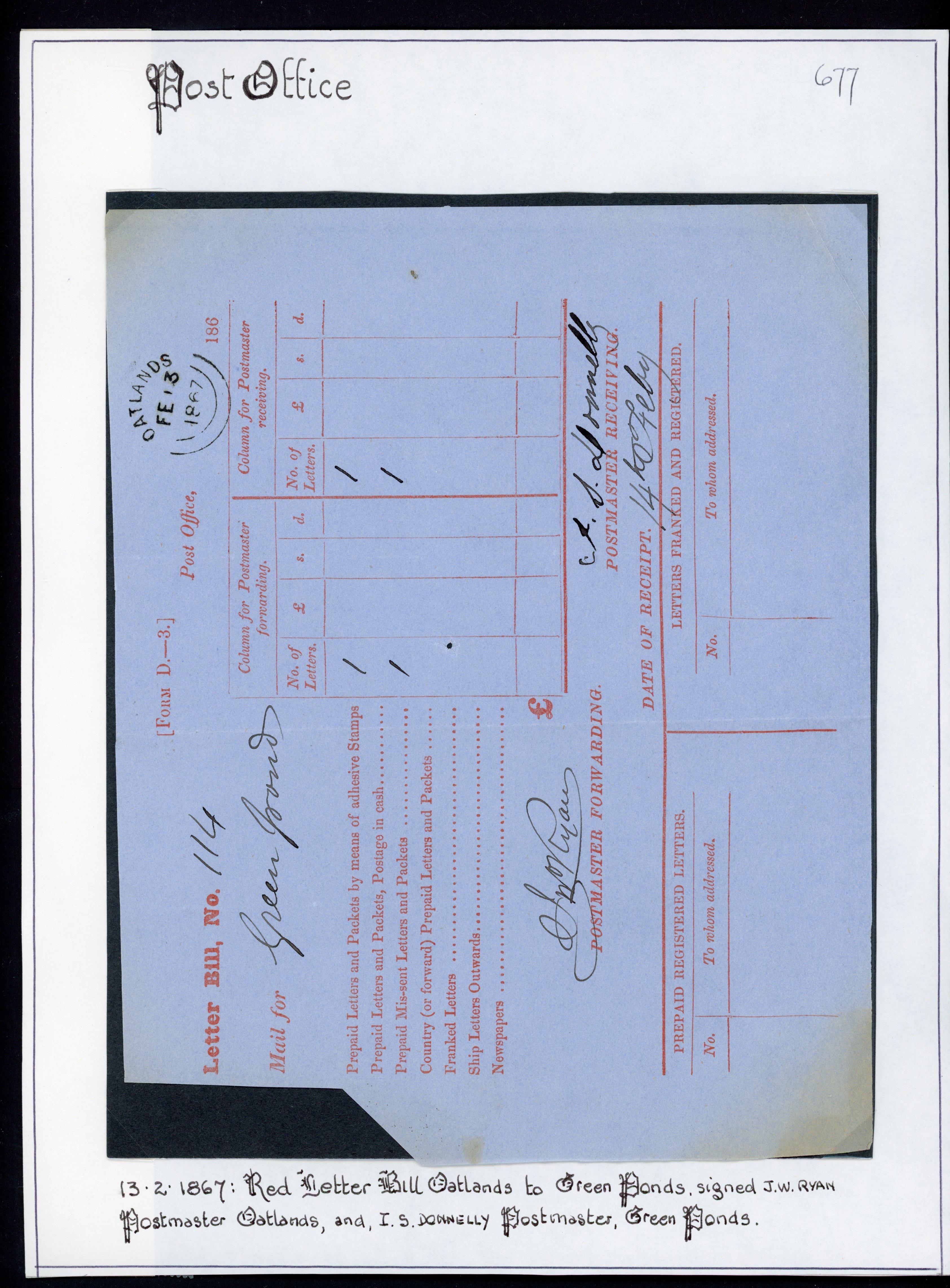 Tasmania Postal History letterbills and Public Service stampless items