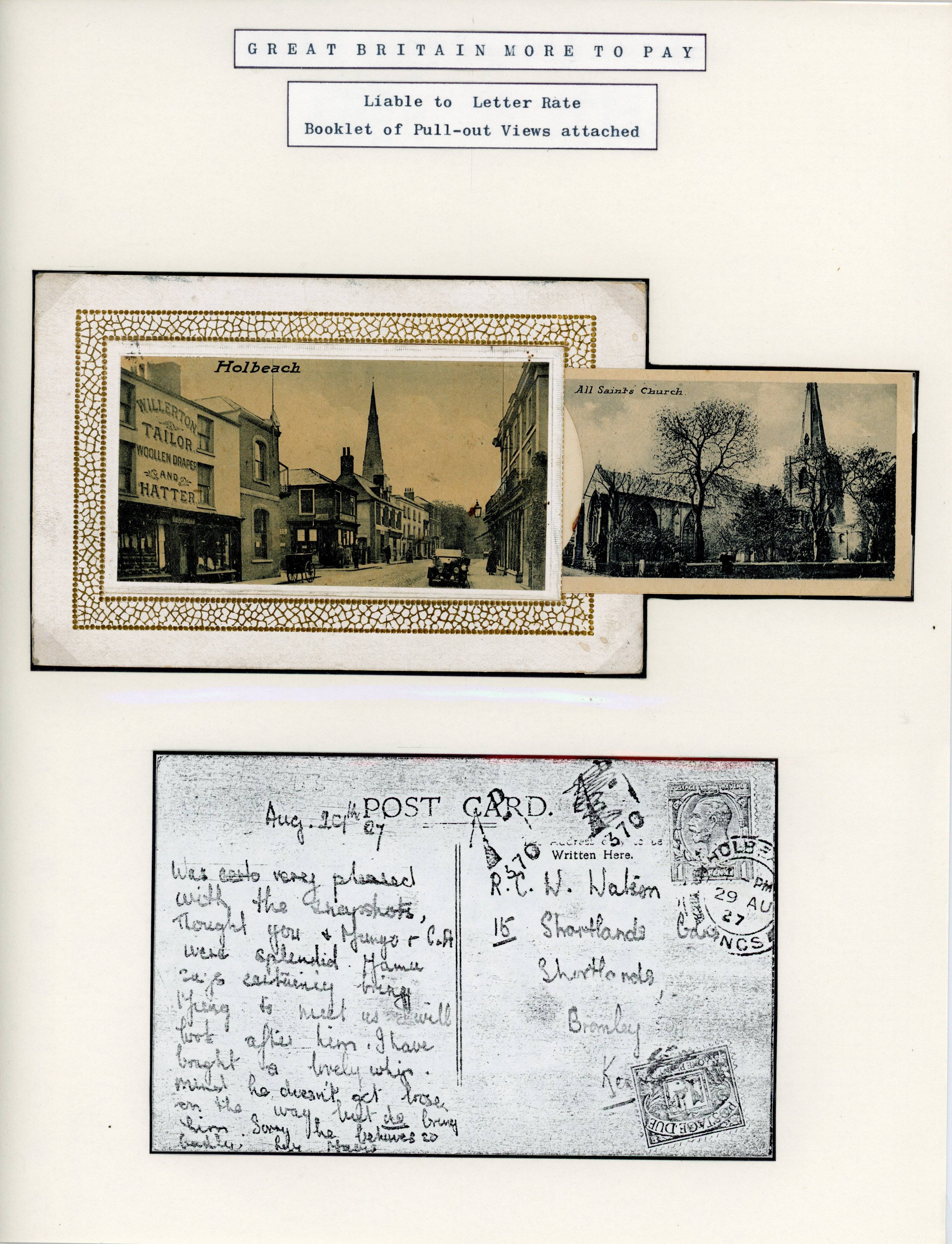 Great Britain 1927 novelty postcard with 10 images attached under flap