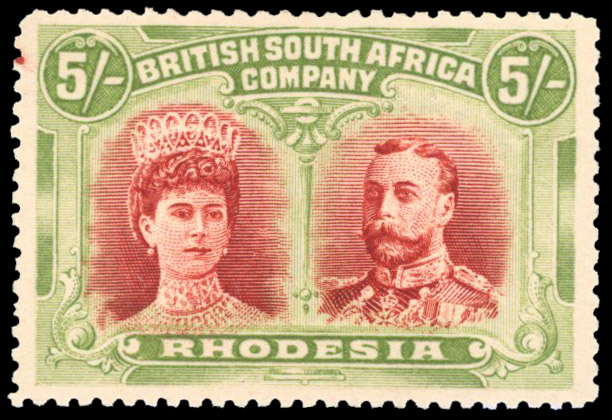 Rhodesia 1910-13 5s crimson and yellow-green perf 14