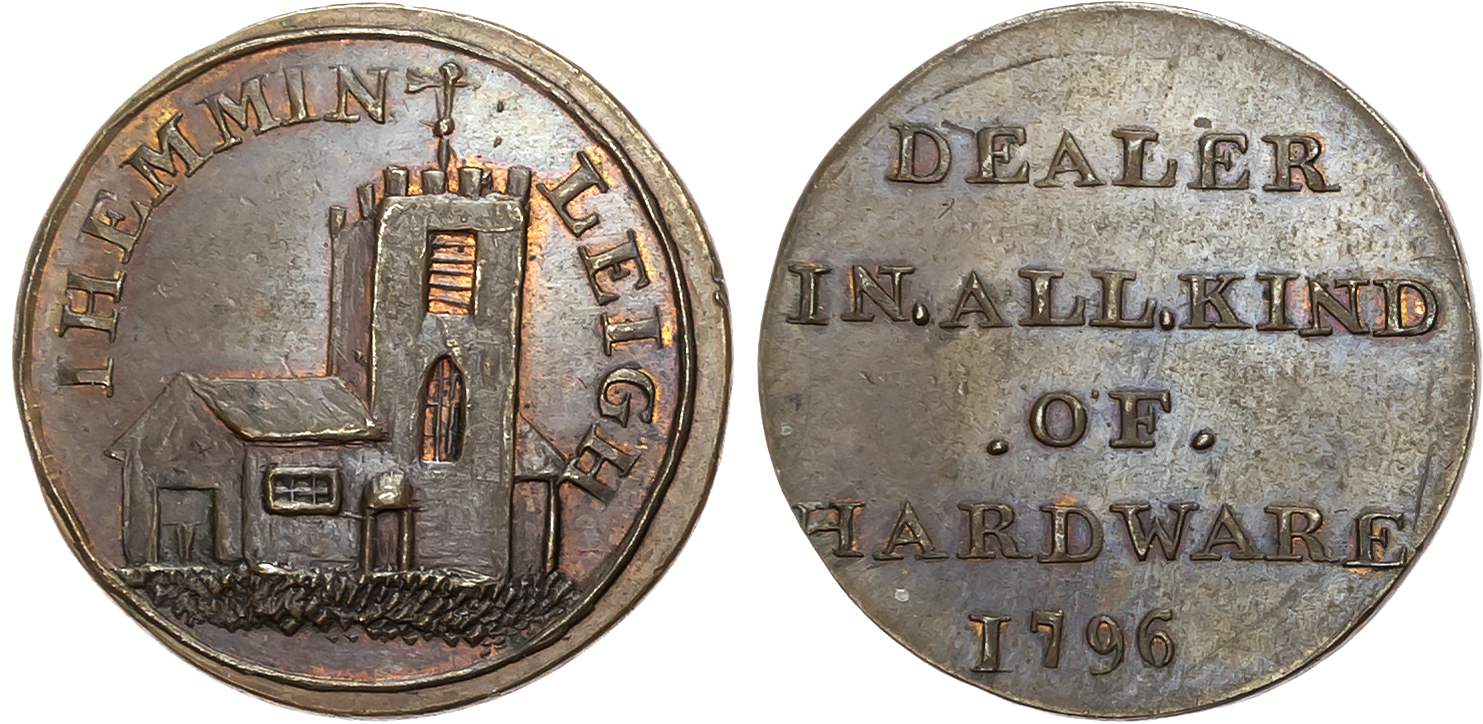 Worcs . Leigh, J Hemmin (ironmonger) Farthing 1795, Parish Church, rev. 5-line legend, edge plain, 21mm/3.76gm. (DH Esse …