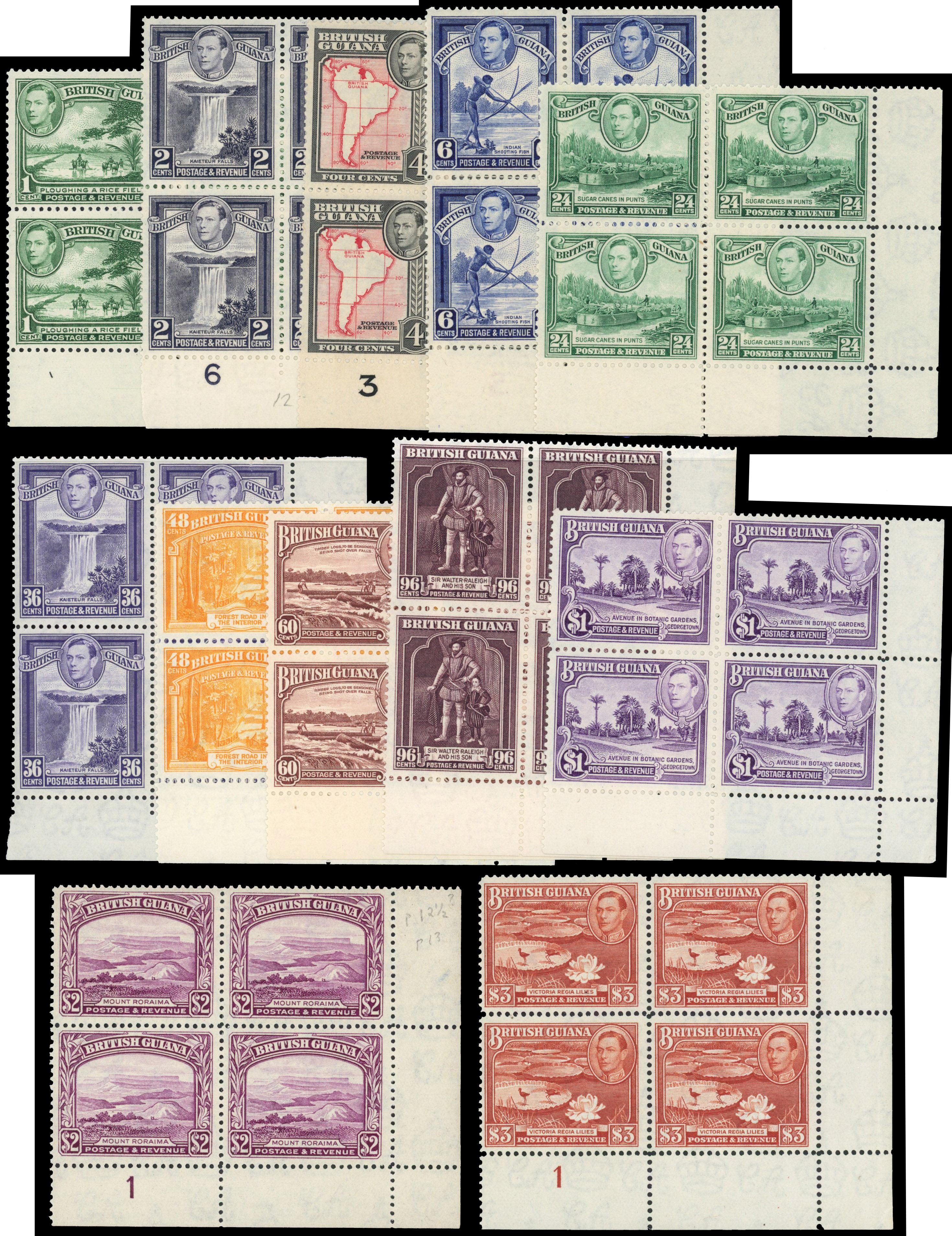 British Guiana SG 308a-319 Plate blocks mint