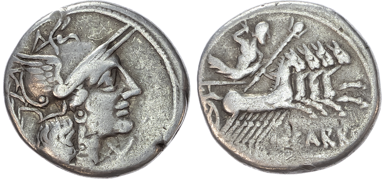 Cn. Papirius Carbo (121 BC) AR Denarius, Rome, 3.77g. 