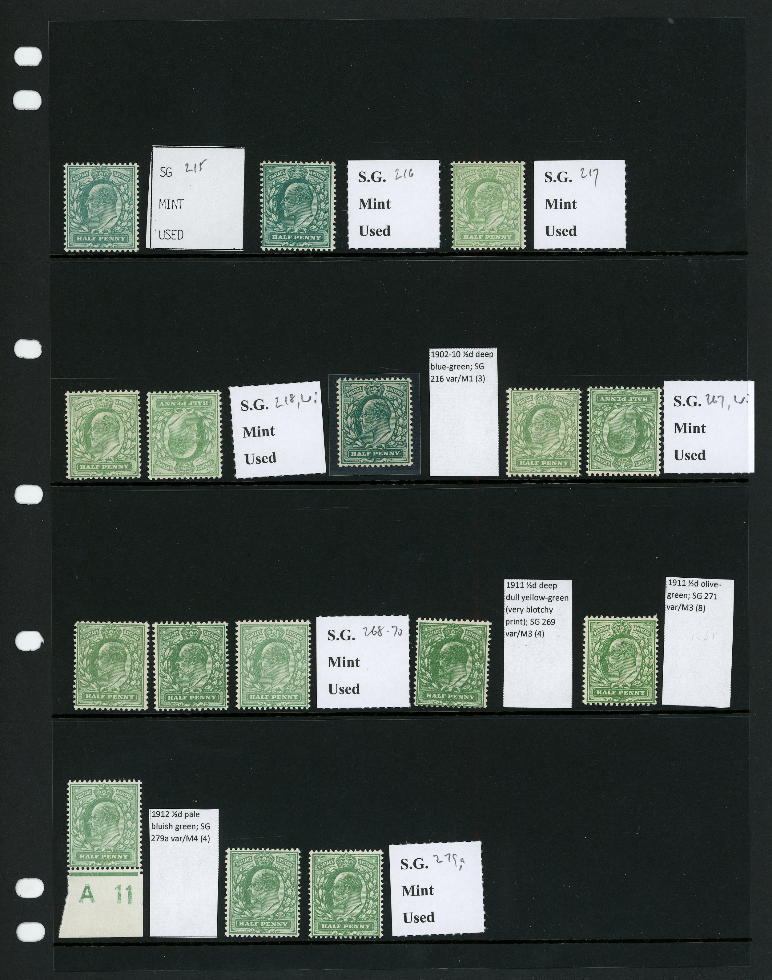 1902-11 ½ds, unmounted o.g. range (15)....