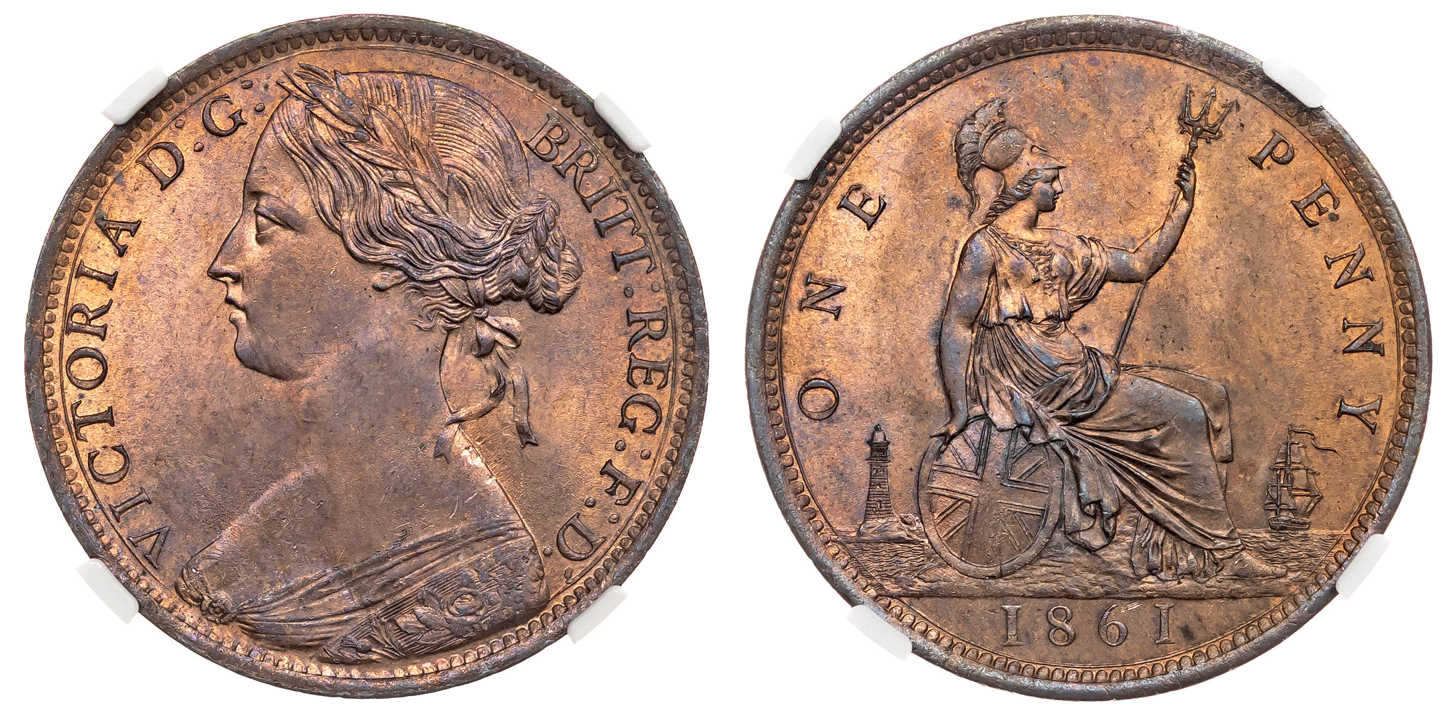 Victoria (1837-1901), Bronze Penny, 1861. NGC MS64RB