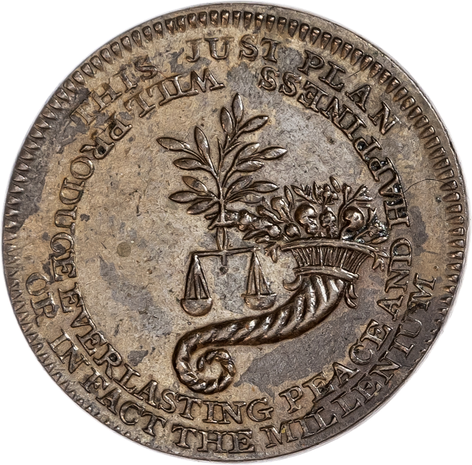 London - Holborn, Thomas Spence (publisher, token issuer and radical) Halfpenny advertising his ‘Glorious Plan’, 1775