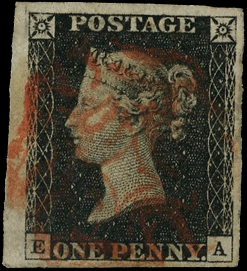 1840 1d black, plate 4 (EA), large to enormous margins, cancelled